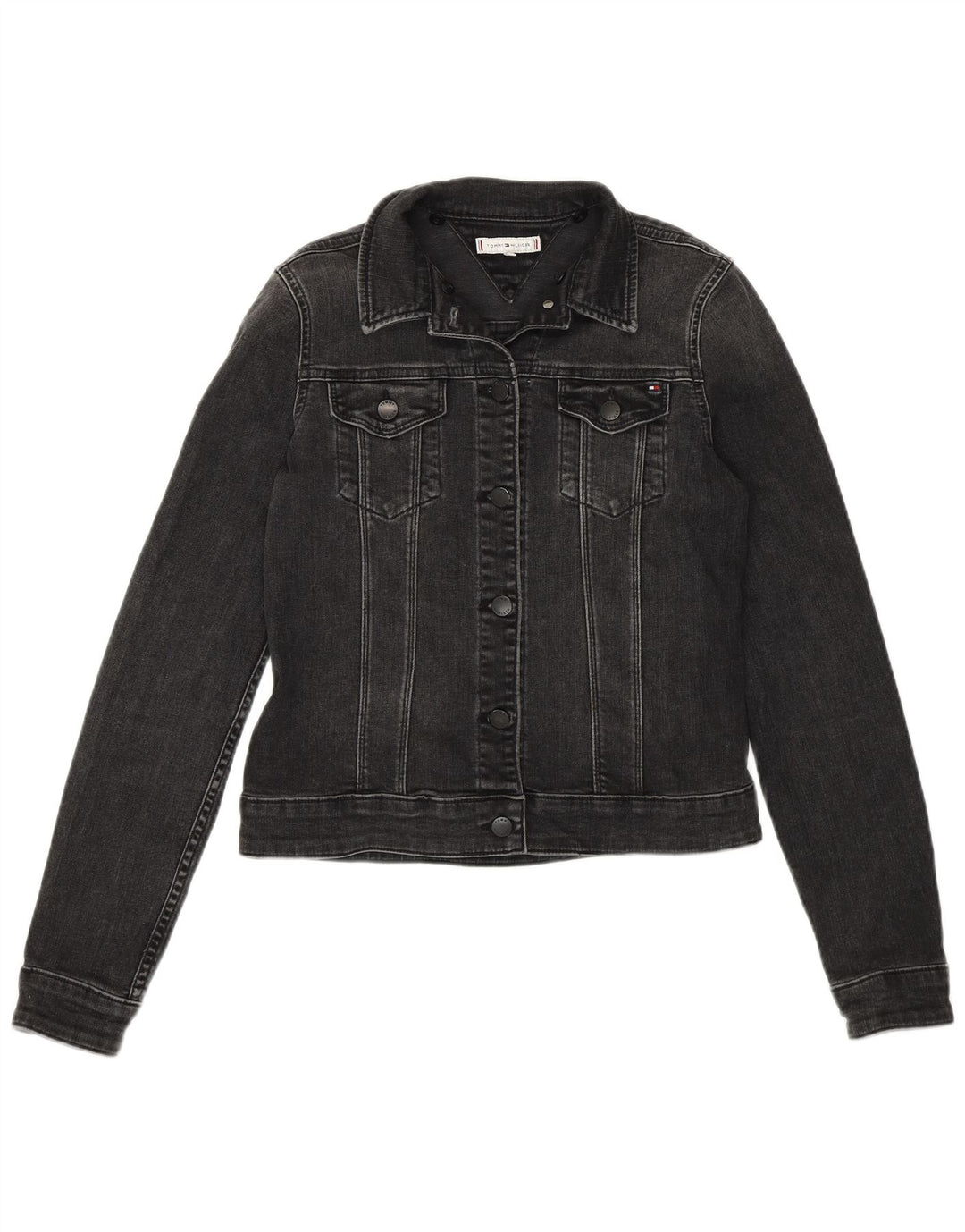Jaqueta jeans feminina Tommy Hilfiger curta EUA 6 algodão cinza médio
