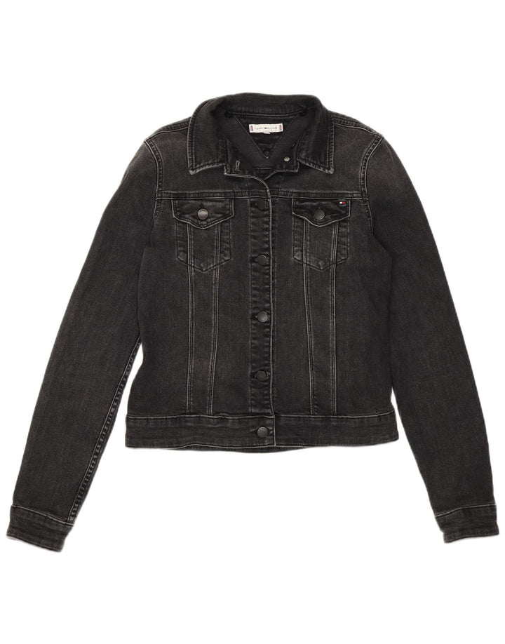 Jaqueta jeans feminina Tommy Hilfiger curta EUA 6 algodão cinza médio