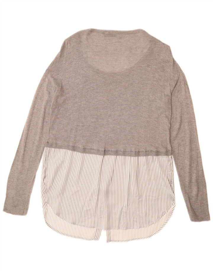 Suéter feminino ZARA Longline com gola canoa Reino Unido 14 Viscose cinza médio