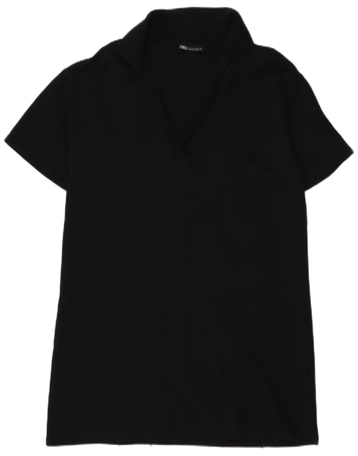 Vestido polo feminino Zara UK 16 grande algodão preto