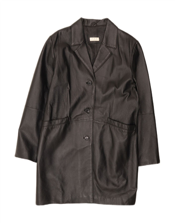 Casaco de couro feminino vintage UK 18 XL couro preto