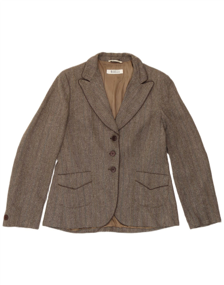 Jaqueta blazer feminina Marella com 3 botões Reino Unido 16 grande marrom espinha de peixe viscose