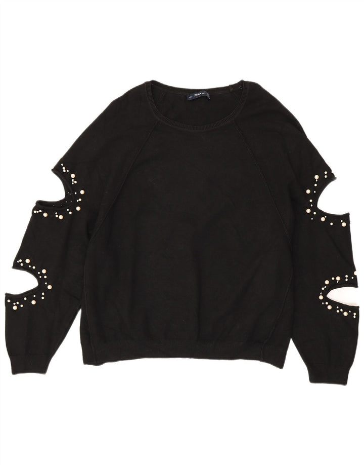 ZARA Suéter feminino oversized com gola canoa Reino Unido 14 médio preto
