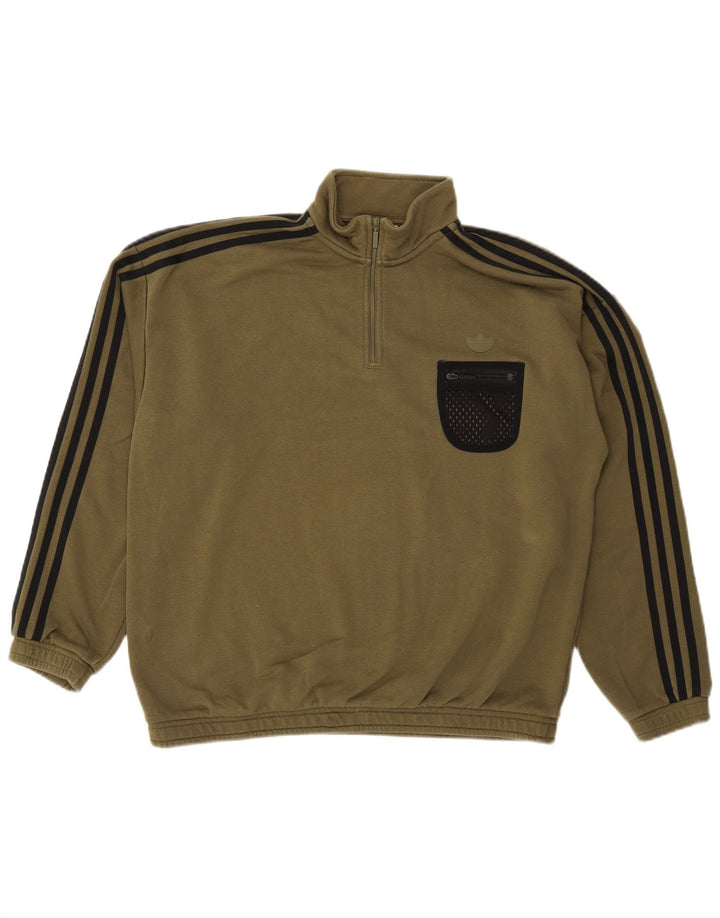 Adidas feminino oversized zip pescoço moletom jumper reino unido 14 grande algodão cáqui