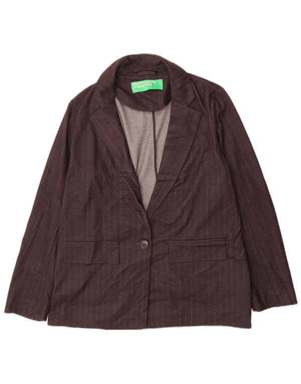 Jaqueta blazer feminina Benetton com 1 botão Reino Unido 12 médio preto listrado clássico