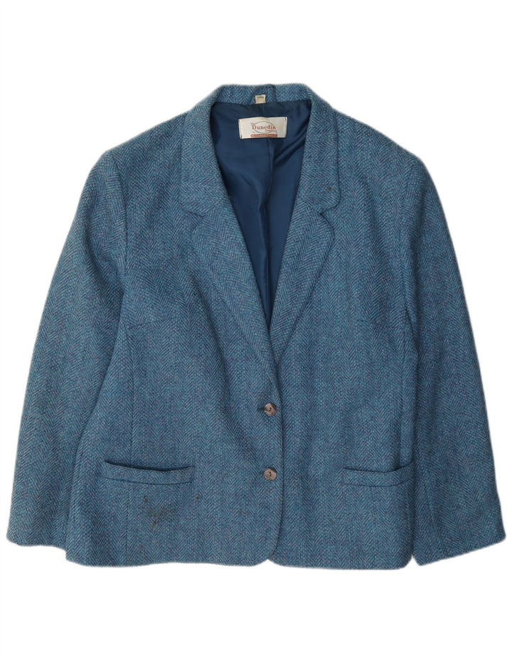 Jaqueta blazer feminina Dunedin com 2 botões Reino Unido 22 3XL lã espinha de peixe azul