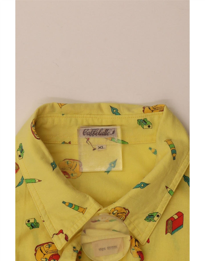Camisa masculina VINTAGE abstrata de manga curta XL algodão amarelo