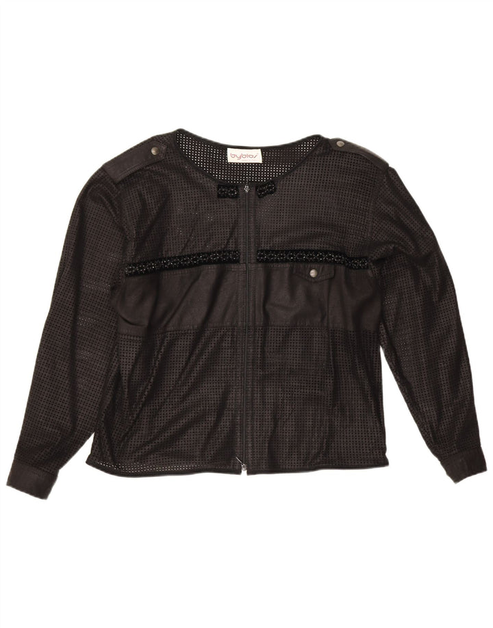 Byblos Top feminino cropped transparente Reino Unido 16 grande preto geométrico