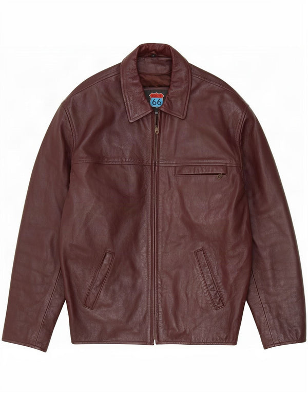 Jaqueta de couro masculina Route 66 UK 40 grande Borgonha