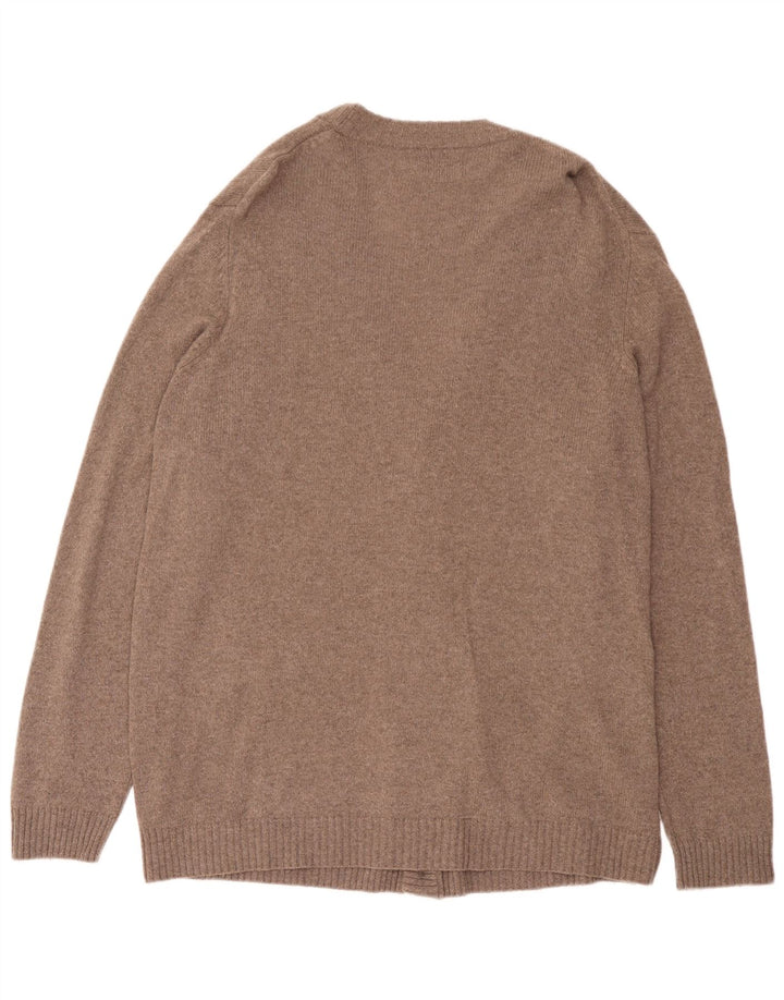 Suéter cardigã masculino Marks & Spencer 2XL lã manchada marrom