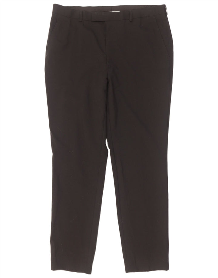 Calças de terno de ajuste fino masculino French Connection W36 L31 poliéster preto