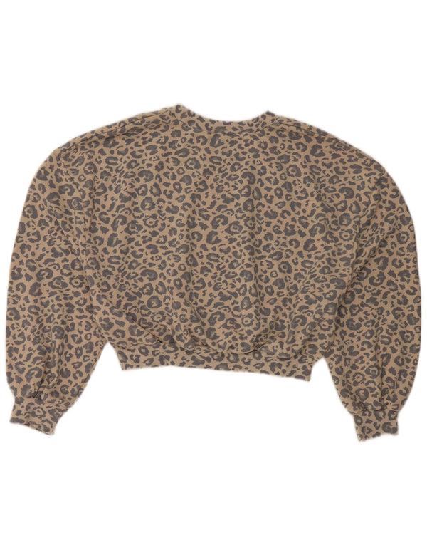 Zara Womens Crop Oversized Moletom Jumper UK 10 Pequeno Bege Animal Print