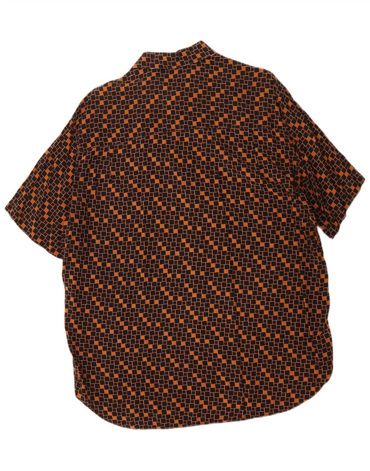 Camisa masculina vintage de manga curta grande marrom geométrica