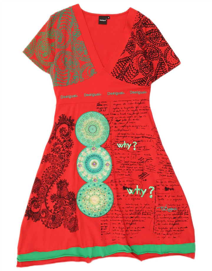 Vestido feminino Desigual com estampa A-Line UK 12 médio vermelho paisley viscose