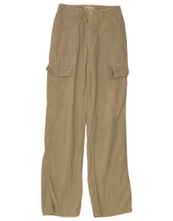Calça cargo reta feminina Zara EU 34 2XS W24 L32 algodão cáqui