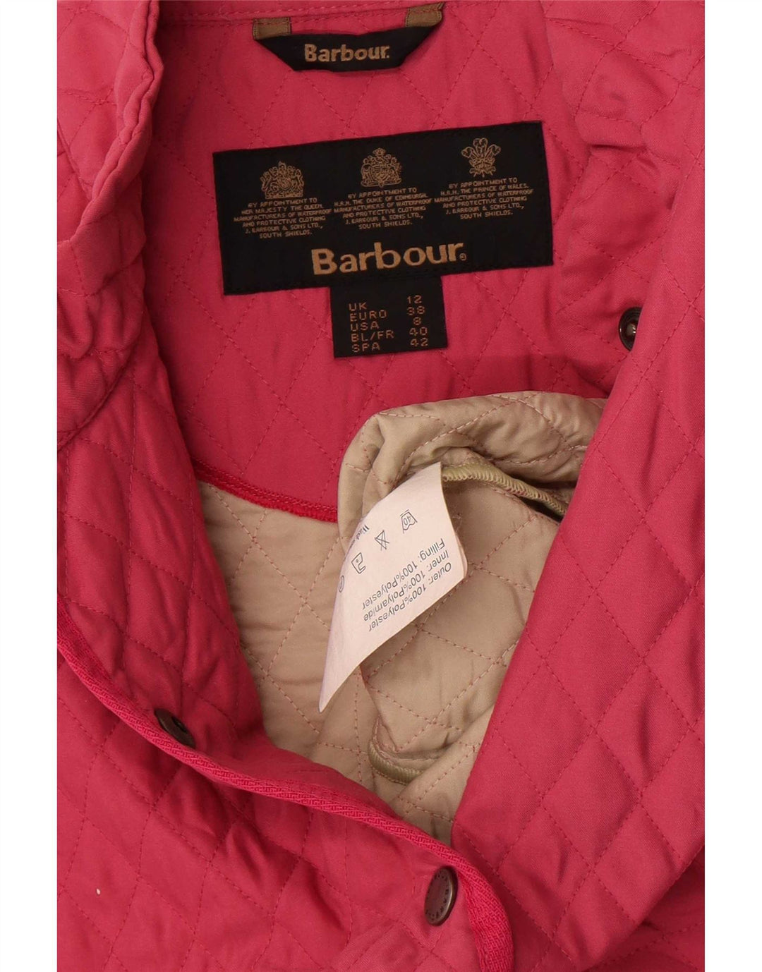 Colete acolchoado feminino Barbour UK 12 poliéster rosa médio