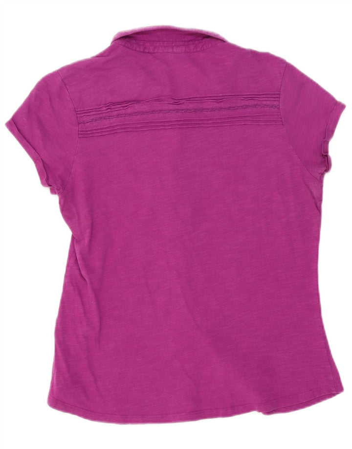 Camisa feminina de manga curta White Stuff UK 12 algodão roxo médio