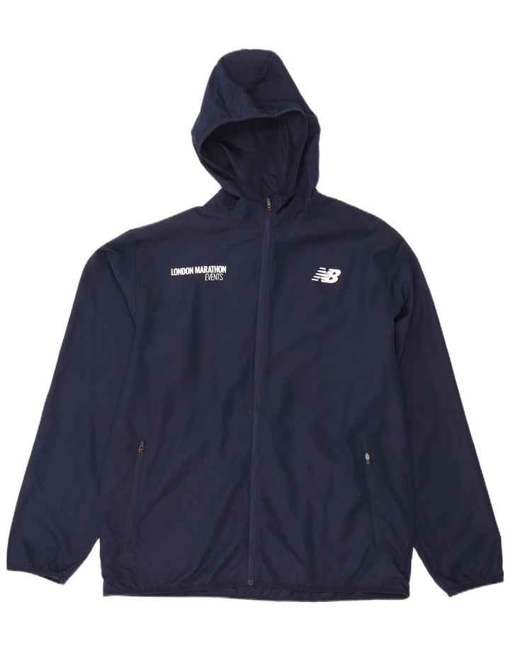 Jaqueta de chuva masculina New Balance Graphic com capuz grande poliéster azul marinho