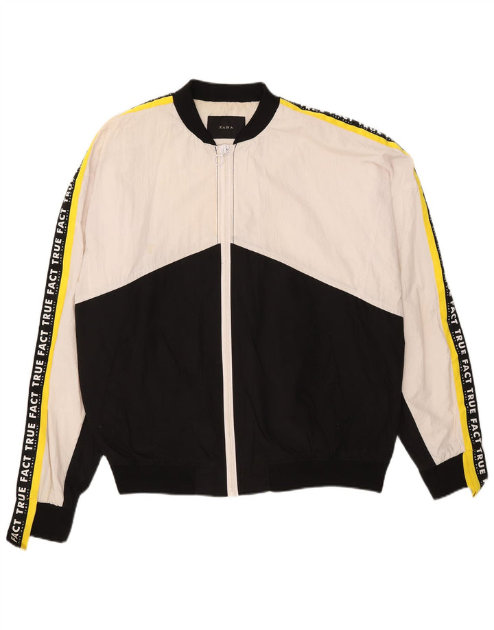 Jaqueta masculina Zara com agasalho gráfico grande preto colorido em nylon