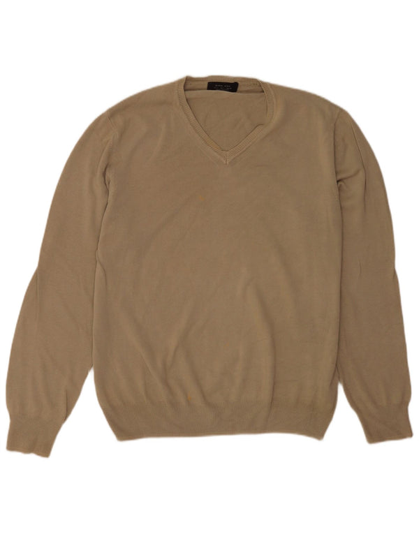Suéter masculino Zara com decote em V grande algodão marrom