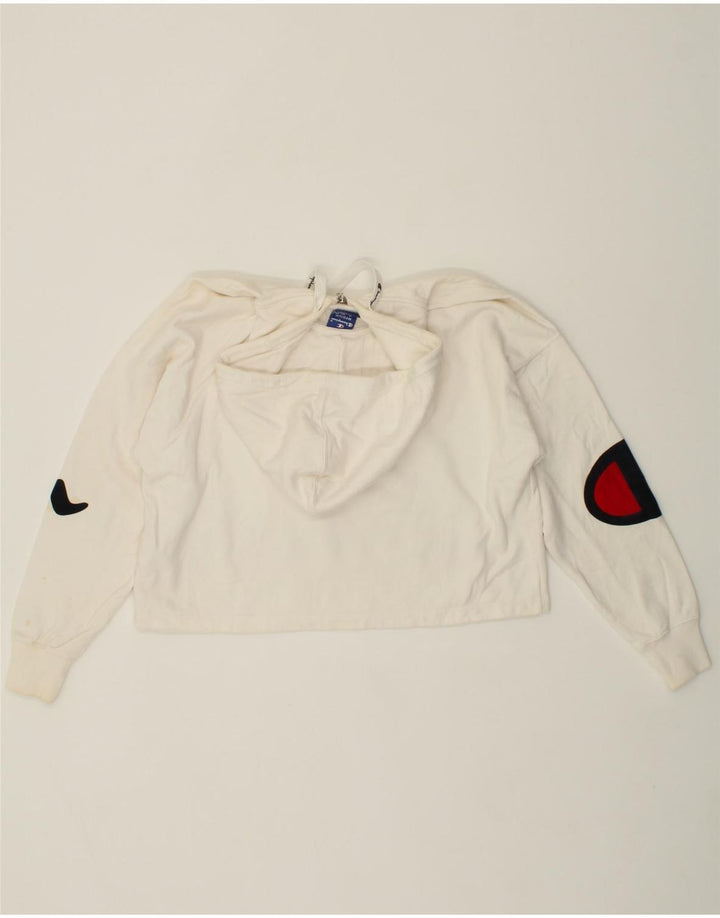 CHAMPION Womens Oversized Graphic Crop Hoodie Jumper UK 14 Medium White Vintage Champion and Second-Hand Champion from Messina Hembry 
