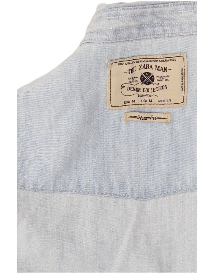 Camisa jeans masculina Zara azul médio