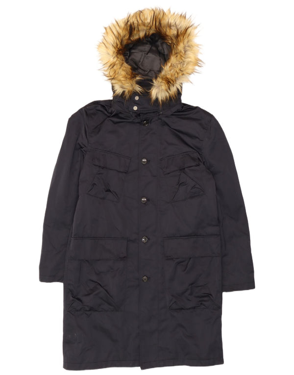 Jaqueta Parka masculina Zara com capuz UK 40 grande poliéster preto