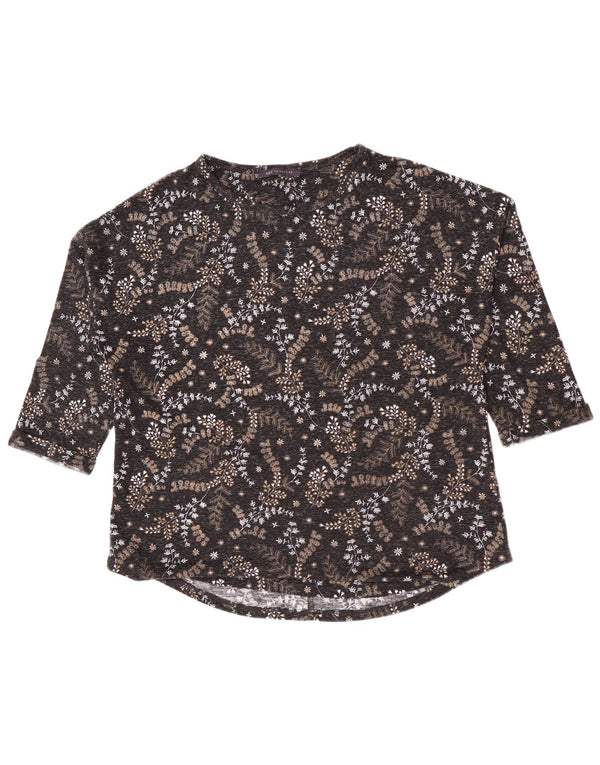 Top feminino Marks & Spencer manga 3/4 Reino Unido 16 grande poliéster floral preto