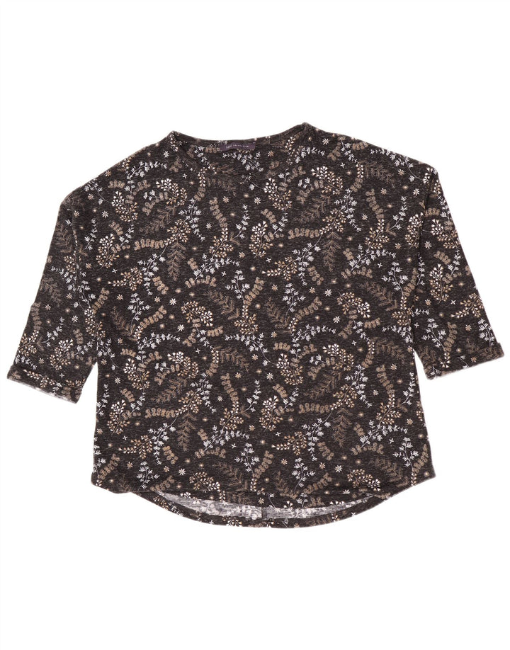 Top feminino Marks & Spencer manga 3/4 Reino Unido 16 grande poliéster floral preto