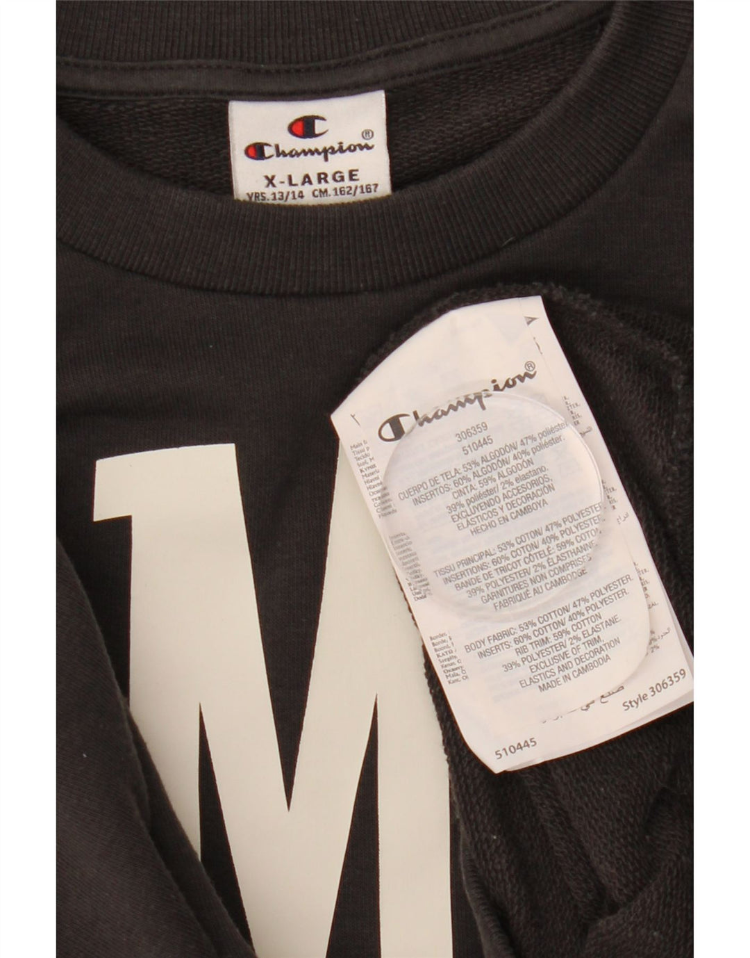 Suéter gráfico Champion Boys 13-14 anos XL preto algodão