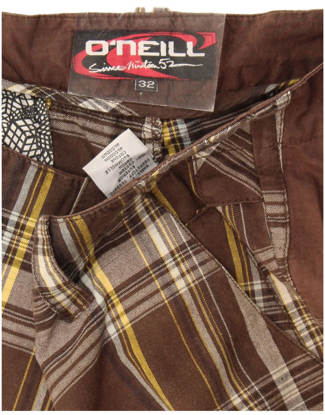 O'Neill Mens Chino Shorts W32 Médio Marrom Xadrez Algodão