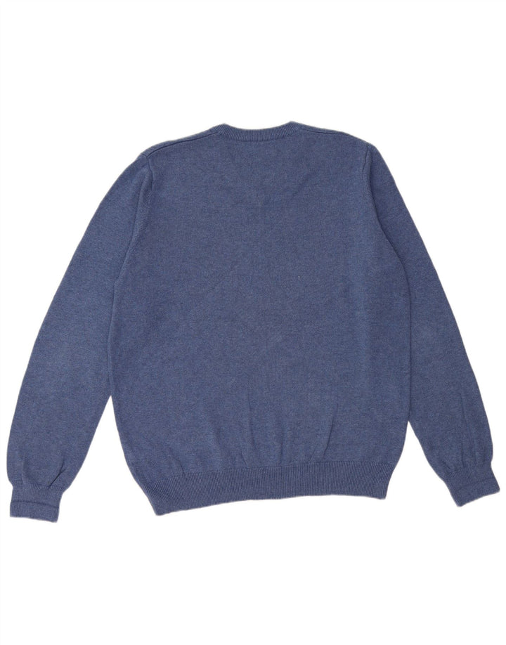 Suéter masculino MARKS & SPENCER com decote em V de algodão azul médio