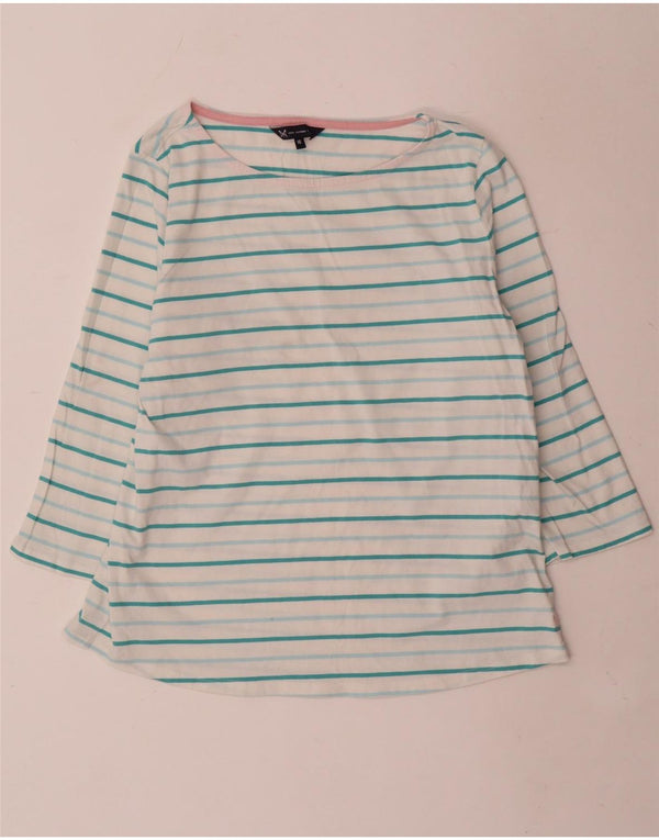 Crew Clothing Top feminino manga 3/4 Reino Unido 16 grande algodão listrado branco