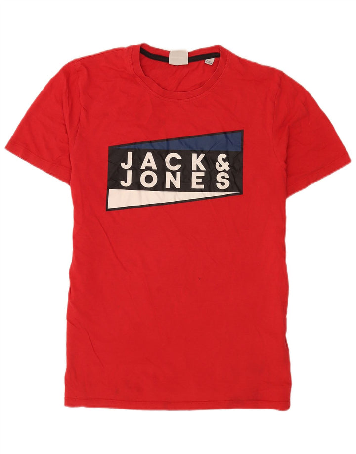 Camiseta gráfica masculina Jack & Jones Top médio algodão vermelho
