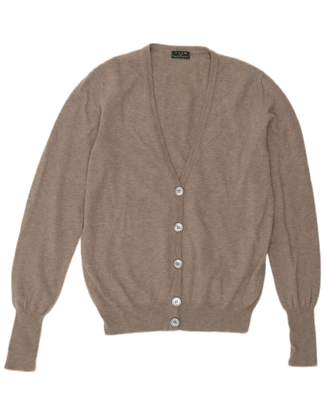 Suéter cardigã feminino Fred Perry UK 20 2XL lã cinza