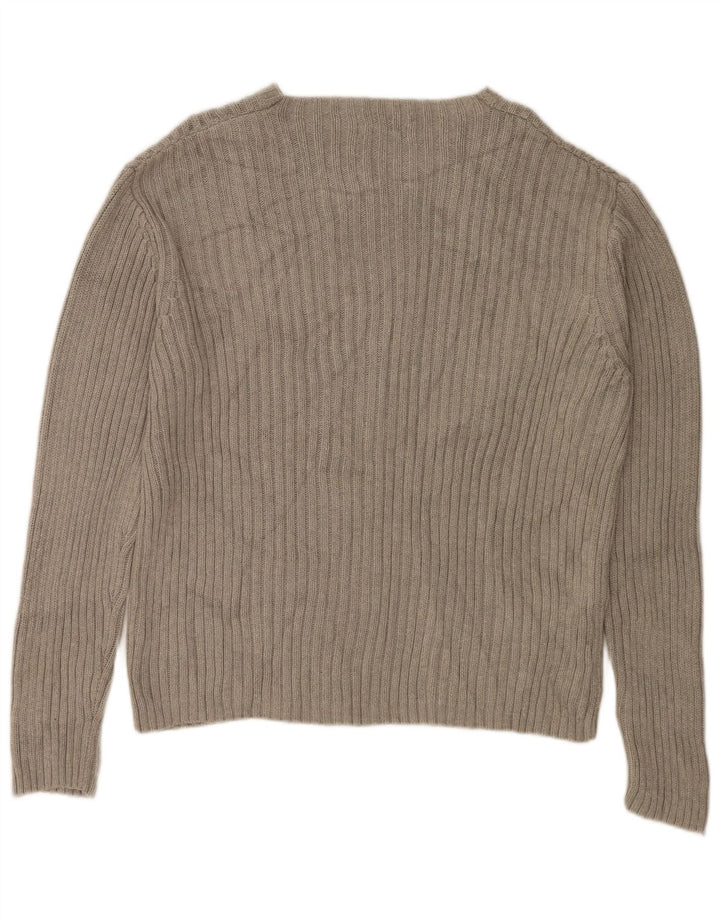 Suéter feminino DKNY com gola canoa Reino Unido 16 grande algodão cinza