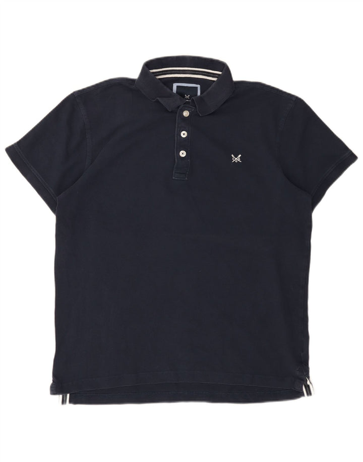 CREW CLOTHING Camisa polo masculina grande algodão azul marinho