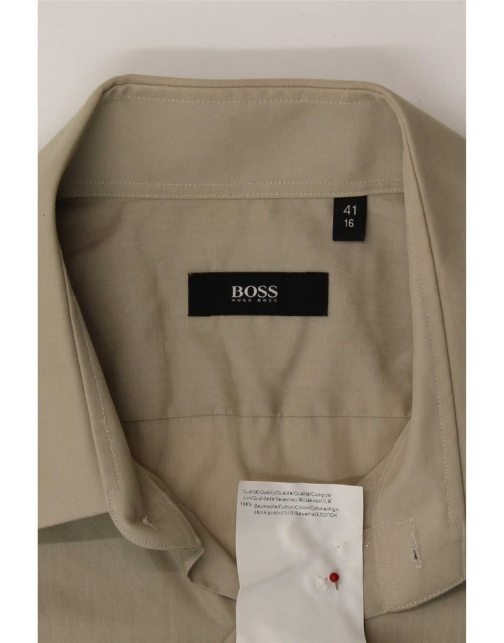 Camisa masculina Hugo Boss tamanho 41 16 grande algodão cáqui