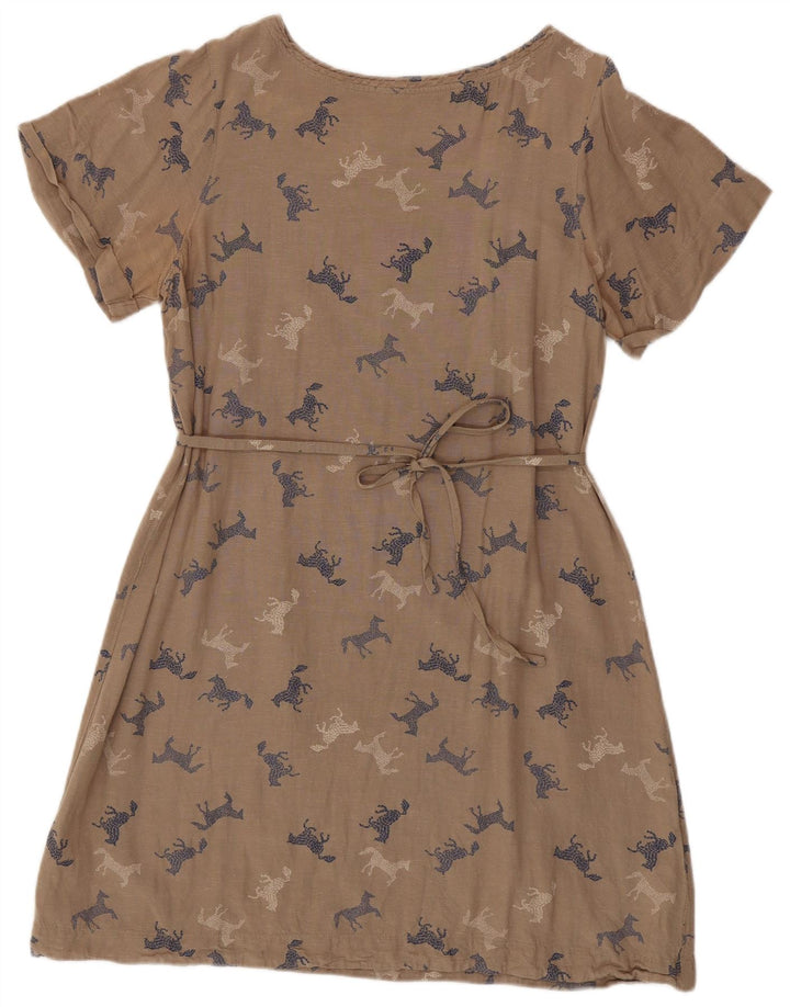 WHITE STUFF Vestido feminino estampado em linha A UK 16 grande bege estampa animal