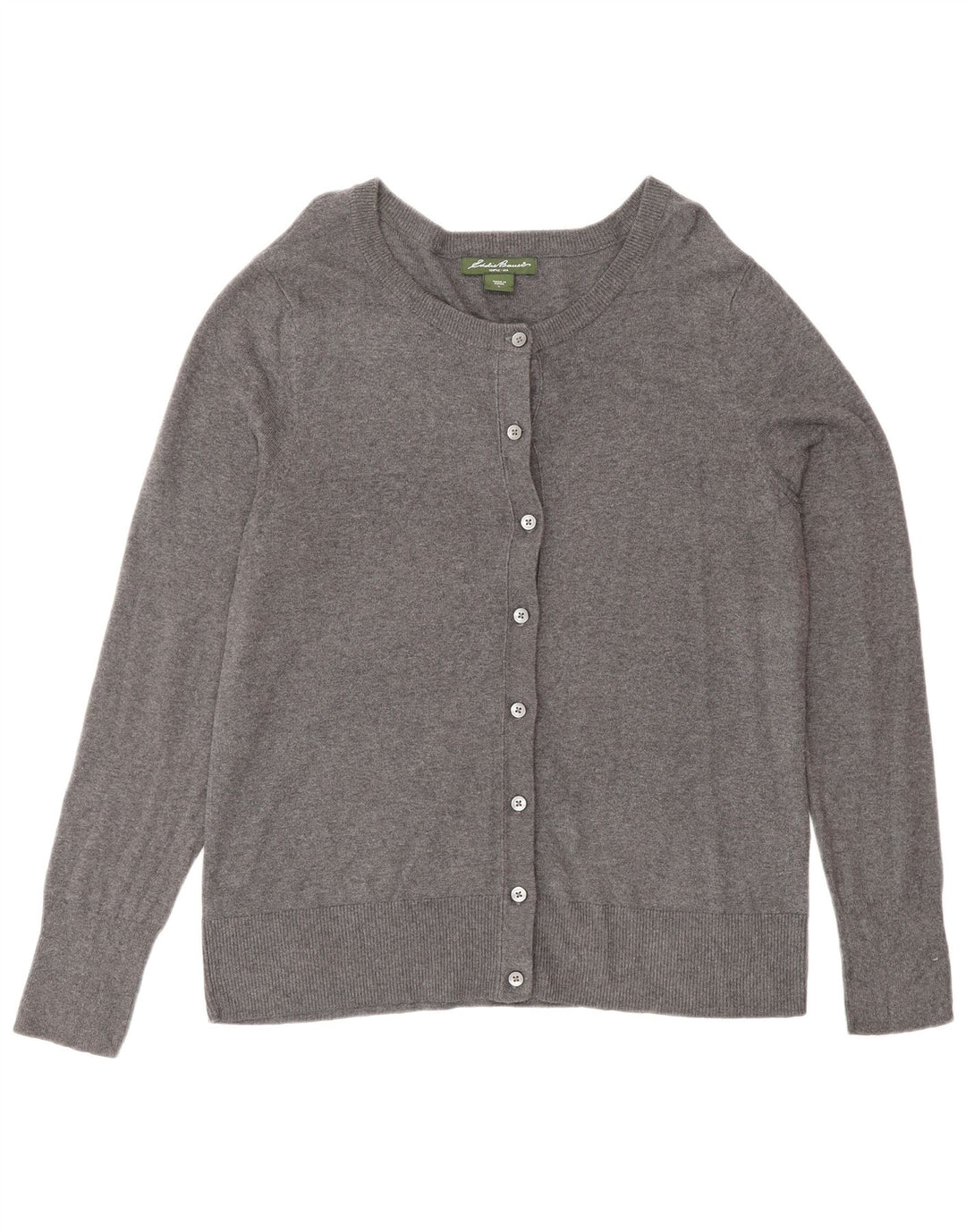 Suéter cardigã feminino EDDIE BAUER Reino Unido 16 grande algodão cinza
