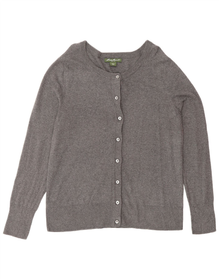Suéter cardigã feminino EDDIE BAUER Reino Unido 16 grande algodão cinza