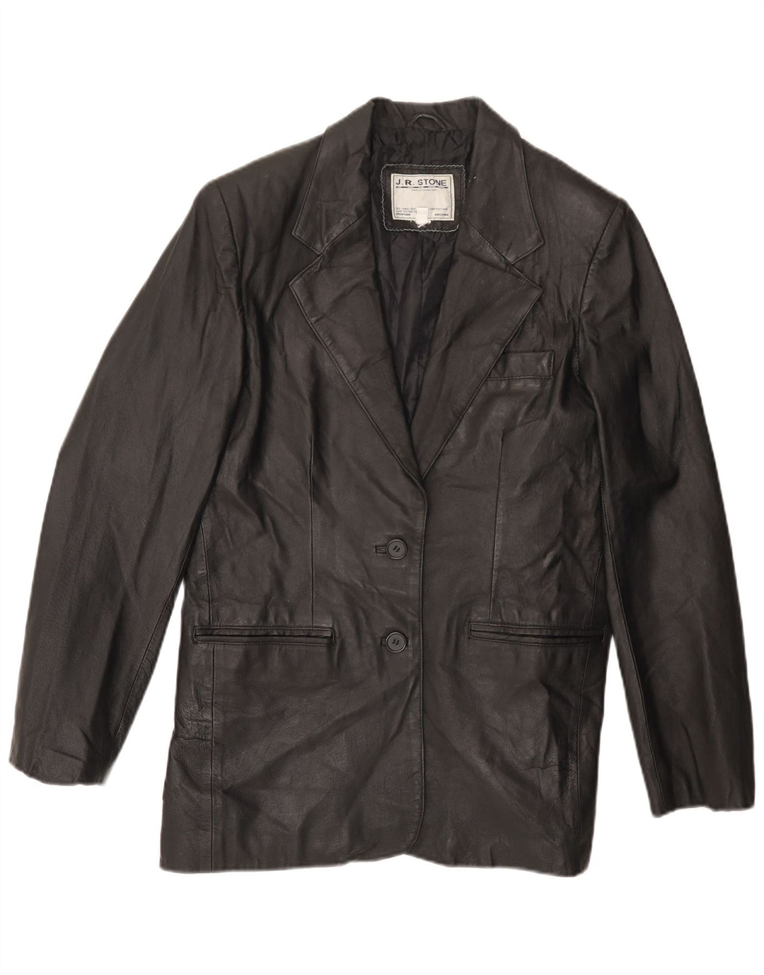 Jaqueta blazer feminina de couro VINTAGE com 2 botões Reino Unido 14 grande couro preto