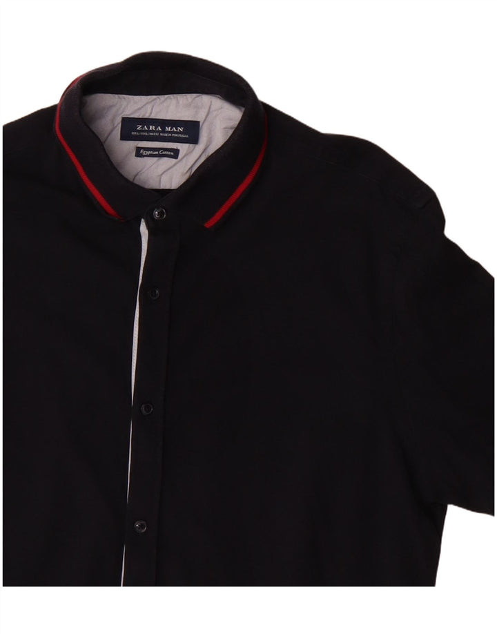 Zara Camisa masculina de manga curta grande azul marinho