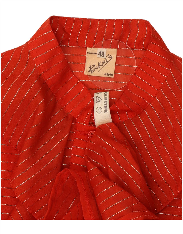 Blusa feminina vintage com babado frontal IT 48 XL poliéster listrado vermelho