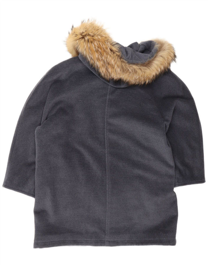 Jaqueta parka feminina com capuz grande Max Mara Reino Unido 12 lã virgem cinza médio