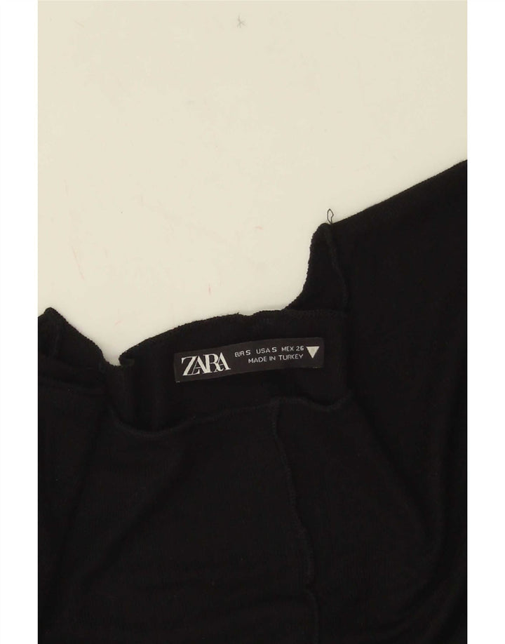 Zara Womens Crop Top Manga Longa Reino Unido 8 Pequeno Preto