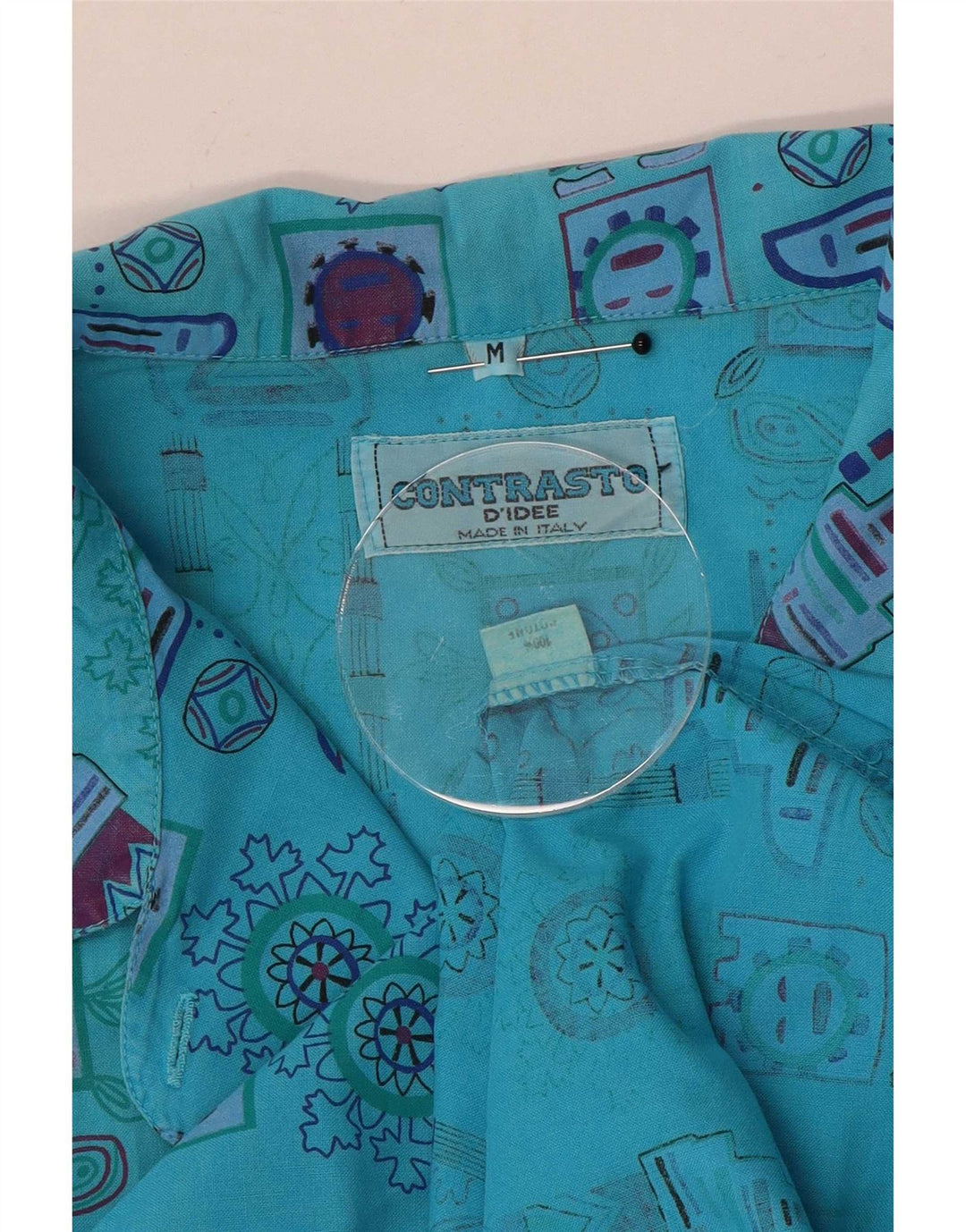 Camisa polo feminina vintage com padrão abstrato sem mangas UK 14 Azul Médio