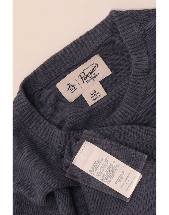 Suéter masculino Penguin com gola redonda, grande algodão azul
