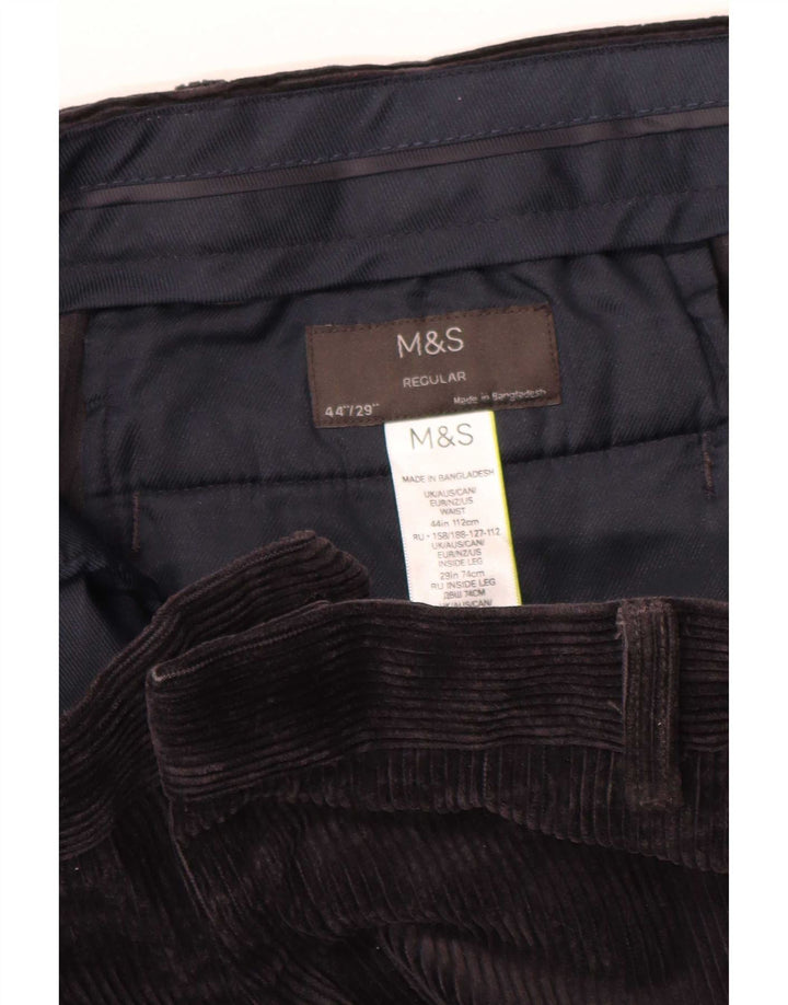 Calça masculina reta regular de veludo cotelê Marks & Spencer W44 L29 preta