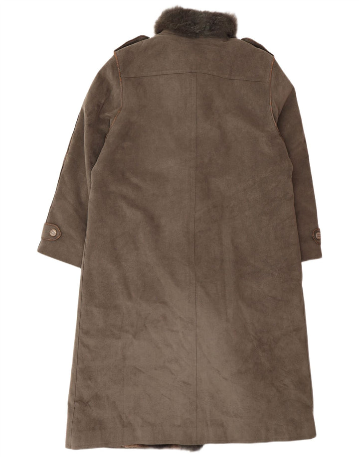 Casaco feminino vintage de shearling militar UK 12 cinza médio